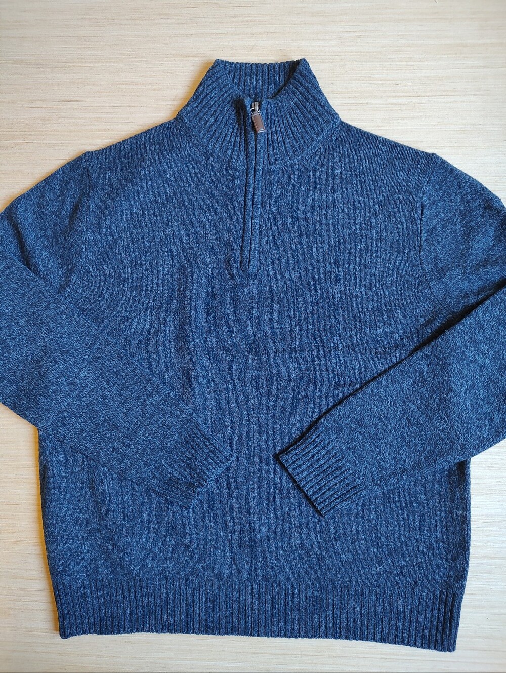 J Crew Lambs Wool Quarter Zip Sweater Pullover Marled Blue Navy Mock Neck L